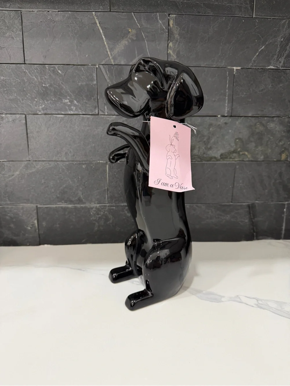 Black Ceramic Dog Figurine Jewelry Holder - Pets Dog
